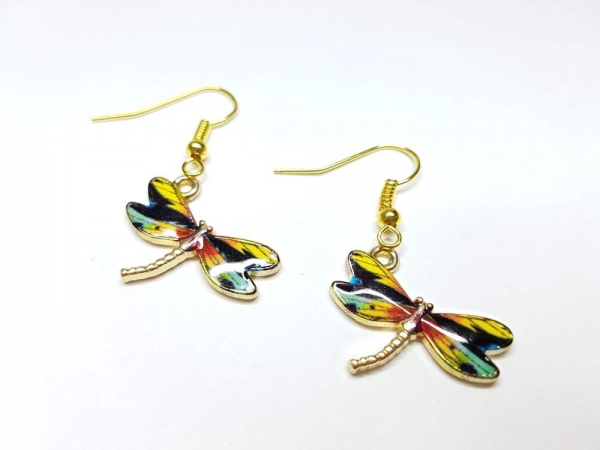 Libellen Ohrringe goldfarben grün rot